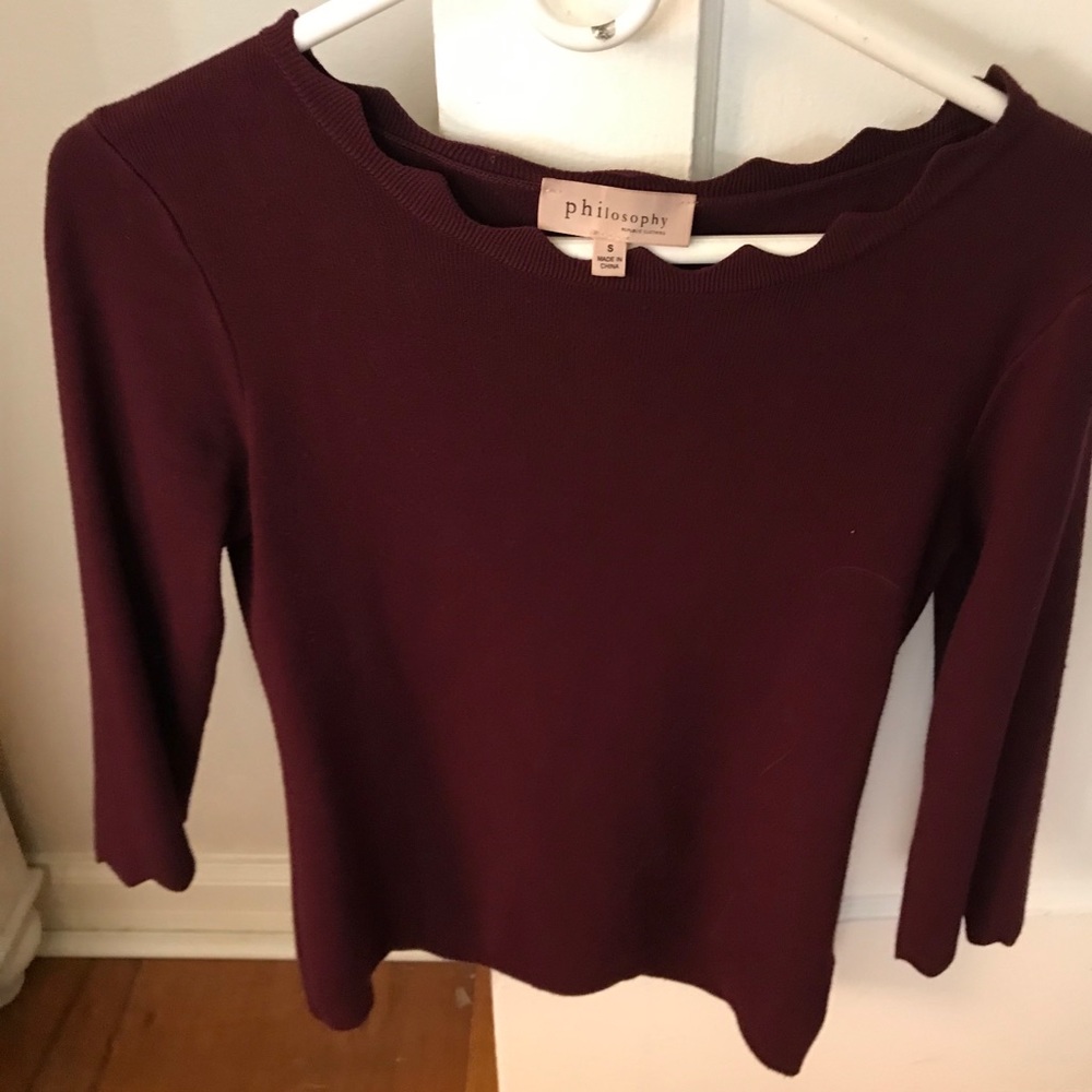 Scalloped burgundy sweater